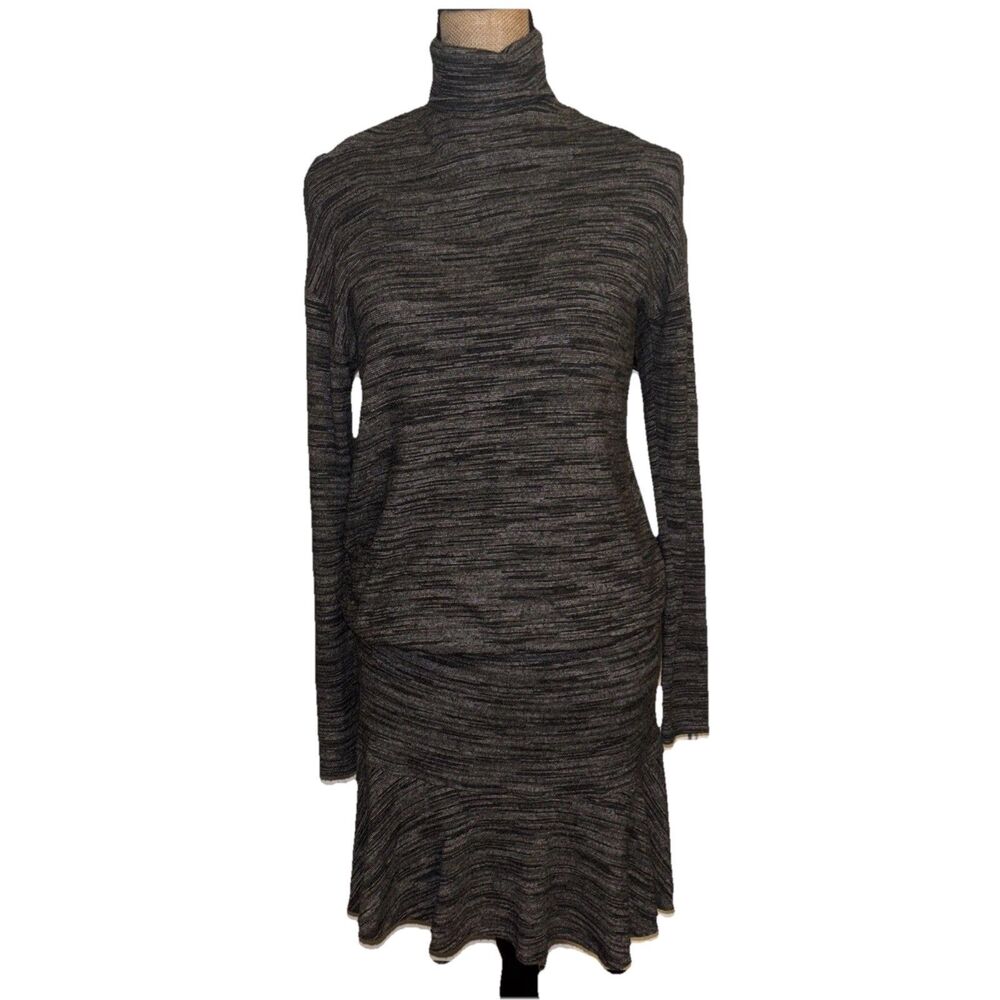 Anthropologie Bailey 44 Greta Dress grey turtleneck drop waist ruffle XS NWT